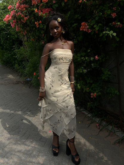 Exquisite Sheath Spaghetti Strap Appliques Light Apricot Layered Chiffon Long Prom Dress Evening Dress DP3298
