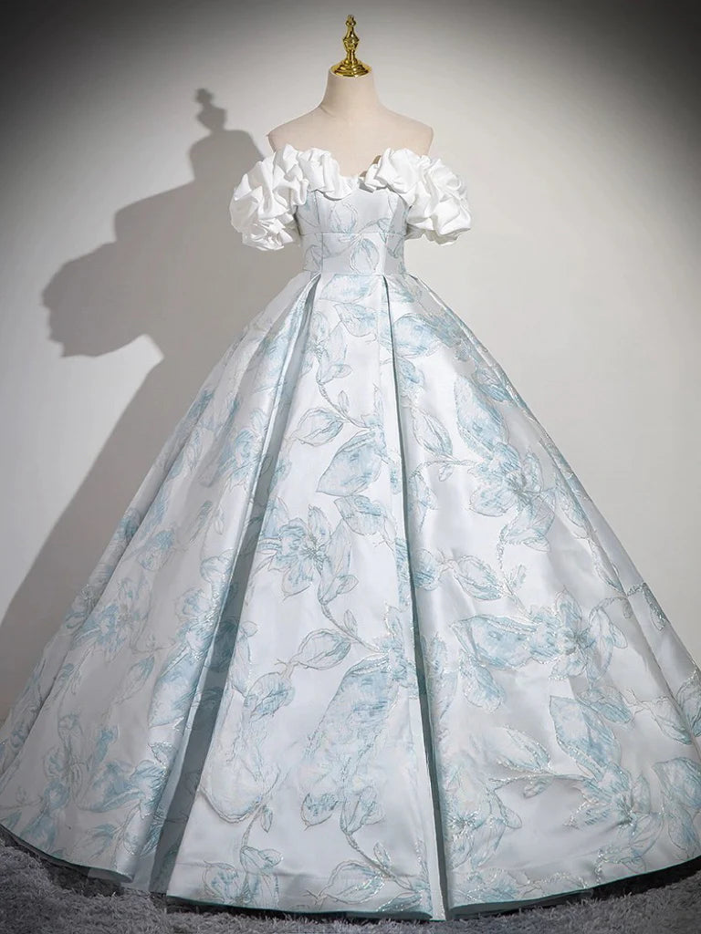 Elegant Blue A Line Off Shoulder Satin Long Prom Dress Ball Gown DP1170