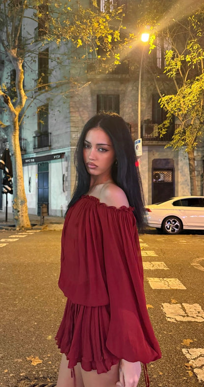 Burgundy A Line Long Sleeve Chiffon Short Prom Dress Homecoming Dress DP7135