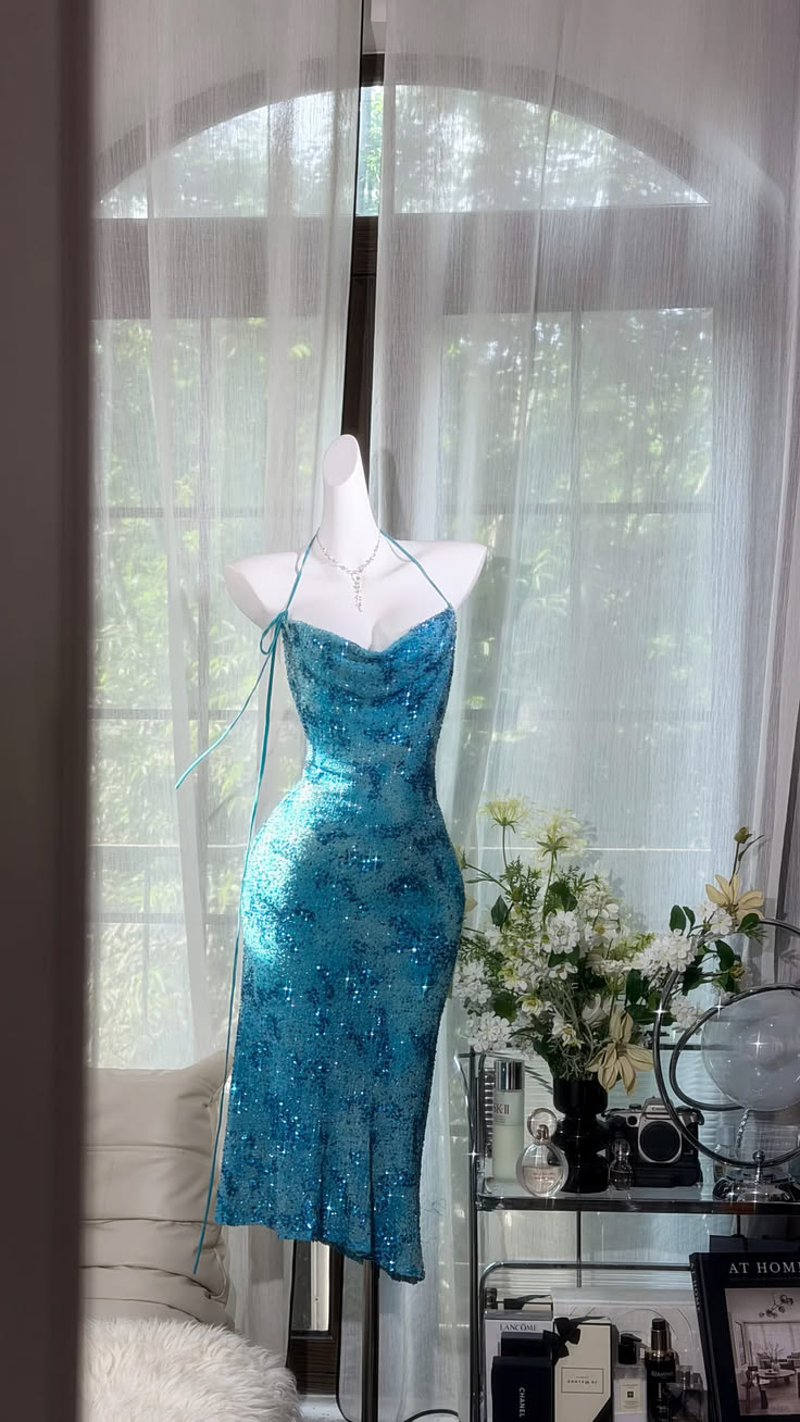 Blue Sheath Black Sheath Spaghetti Straps Beaded Sequin Chiffon Prom Dress Party Dress DP5815