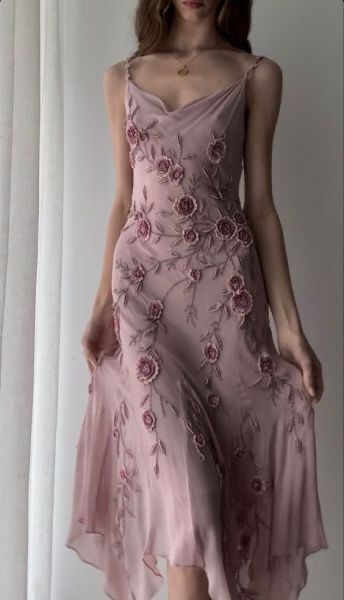 Retro Lilac Mermaid Spaghetti Strap Flower Chiffon Party Dress Homecoming Dress DP2873