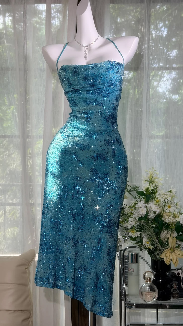 Blue Sheath Black Sheath Spaghetti Straps Beaded Sequin Chiffon Prom Dress Party Dress DP5815