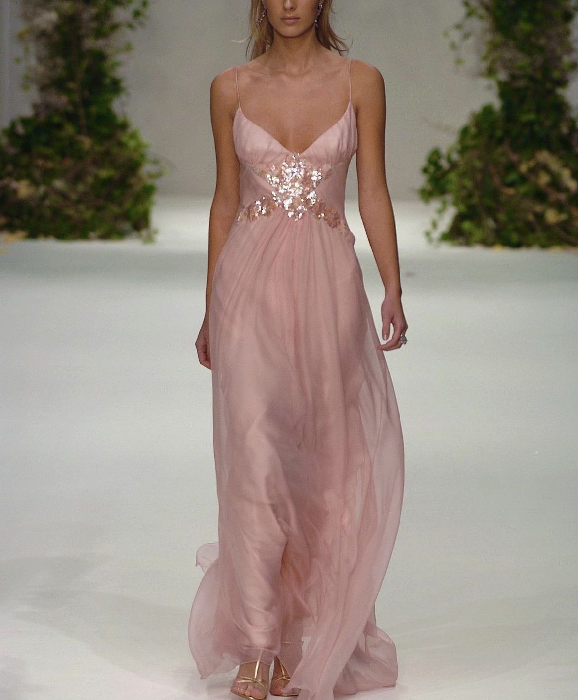 Pink A Line Spaghetti Straps Sequin Chiffon Long Prom Dress Evening Dress DP4805