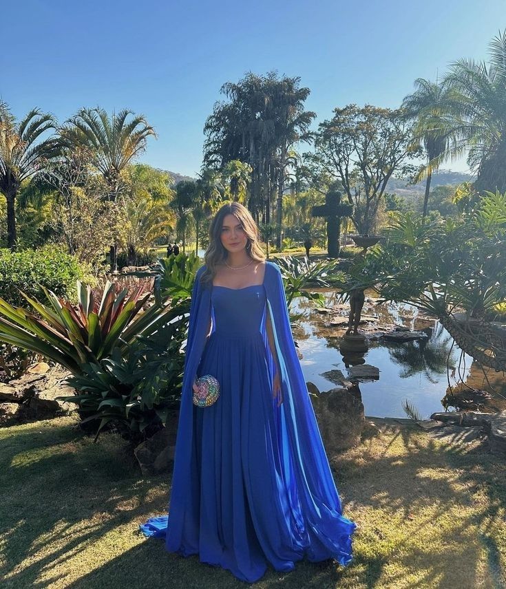 Simple Royal Blue A Line Long Sleeve Chiffon Formal Dress Evening Party Dresses DP3128