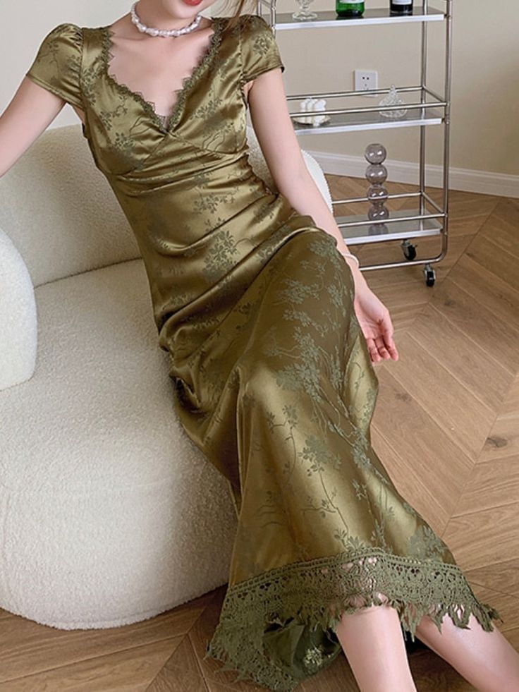 Eleagnt Green Sheath Print Satin Backless Prom Dress Graduation Prom Dress DP6656