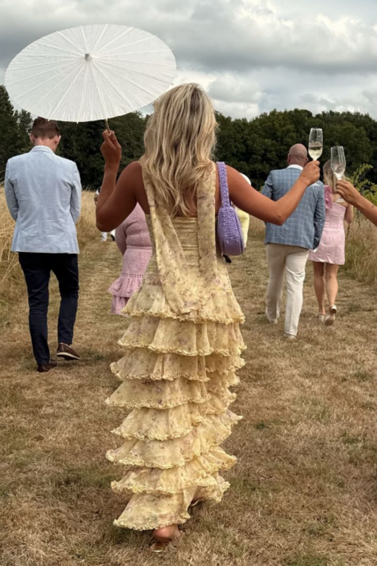Yellow Sheath Strapless Layered Print Floral Chiffon Prom Dress Vacation Dress DP4040