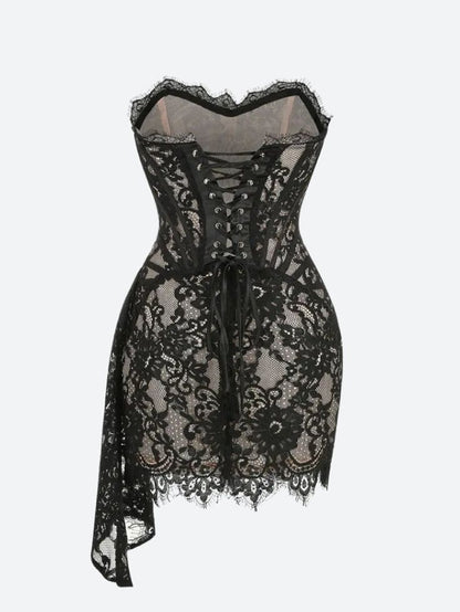Sexy Sheath Strapless Corset  White Lace Short Homecoming Dress Outfits DP4025