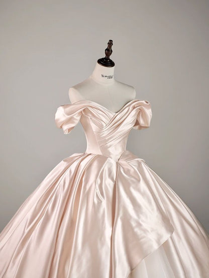 Princess Light Pink Ball Gown Off the Shoulder Pleated Tulle Satin 16th Birthday Dress Wedding Dress DP3603