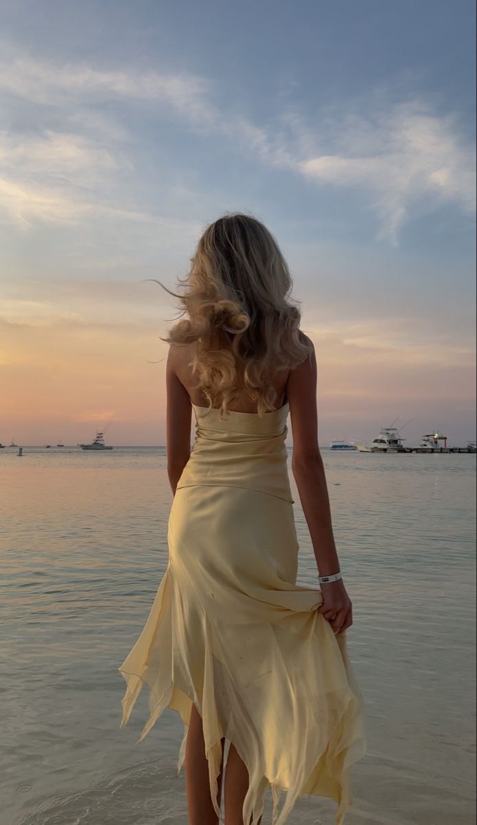 Yellow Two Piece Flowy Halter Satin Chiffon Open Back Formal Party Dress Homecoming Dress DP3002