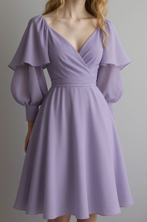 Lilac Gentle A Line Long Sleeve Chiffon Short Homecoming Dress Outfits DP3146