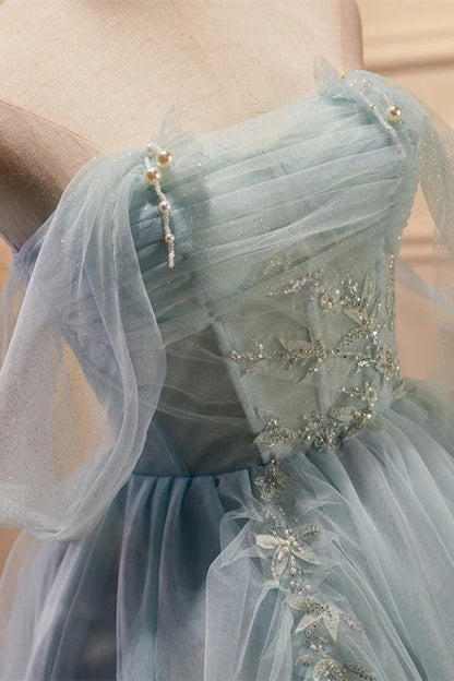 A Line Off-the-shoulder Beaded Appliques Tulle Party Dress Homecoming Dress DP871