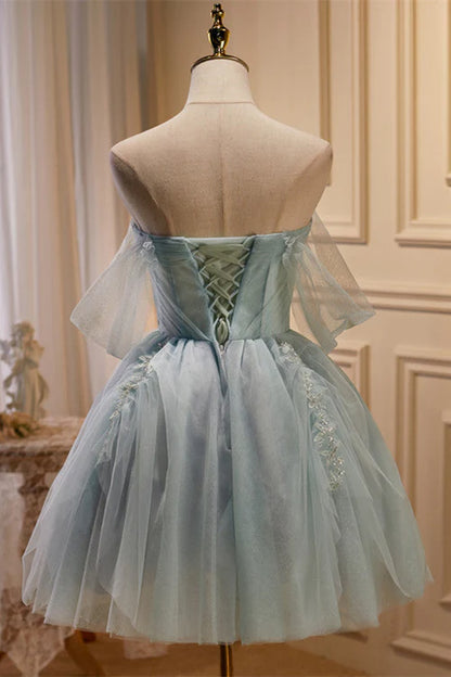 A Line Off-the-shoulder Beaded Appliques Tulle Party Dress Homecoming Dress DP871