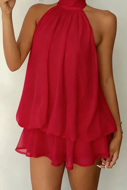 Yellow Sexy Backless Halter Tie Waist Slim Fit Ruffled Mini Dress Homecoming Dress DP5909