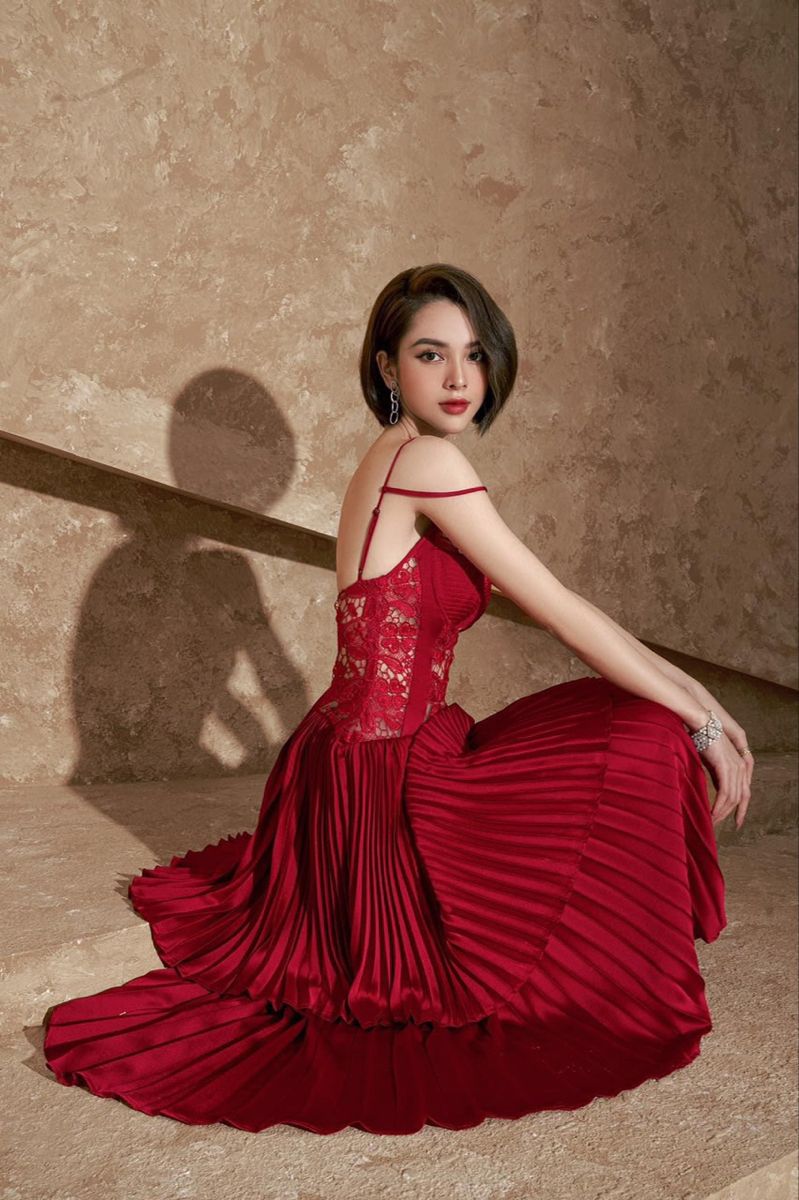 Burgundy A Line Spaghetti Strap Lace Satin Prom Dress Evening Dress DP3752