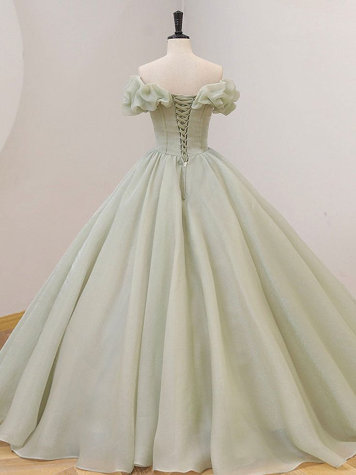 Sweet A Line Strapless Tulle Green Long Prom Dress with Sequin DP751