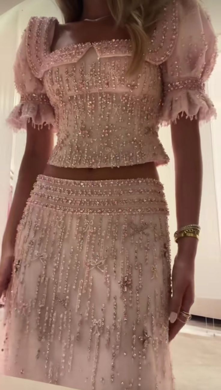 Exquisite Pink Beaded Two Piece Puff Tulle Long Prom Dress Party Dress Date Dress DP2988