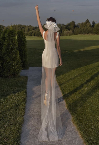 Simple A Line Straps White Satin Short Prom Dress Homecoming Dress DP7108