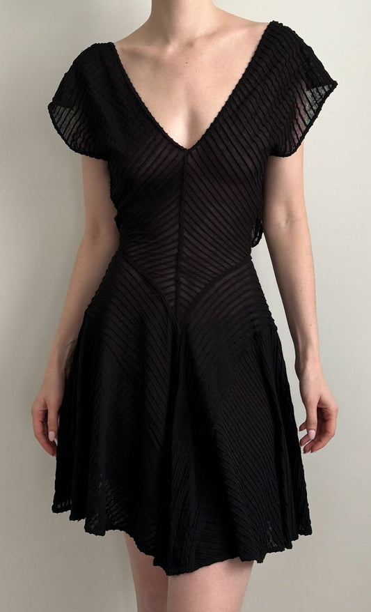 Vintage A Line V Neck Black Chiffon Short Homecoming Dress Cocktail Dress DP5494