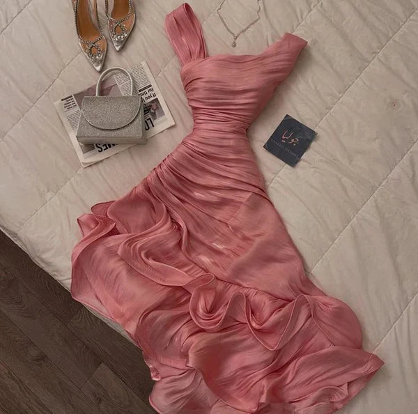 Pink Irregular Length Evening Cocktail Dresses Homecoming Dresses DP7548