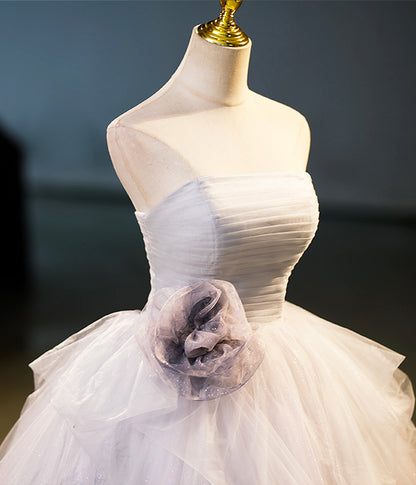Elegant Gray Strapless Layered Tulle Long Prom Dress Ball Gown DP1199