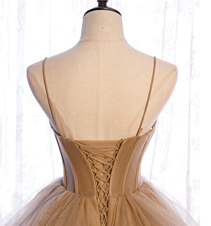 A Line Spaghetti Strap Tulle Prom Dress Evening Dress Seep Train DP1096