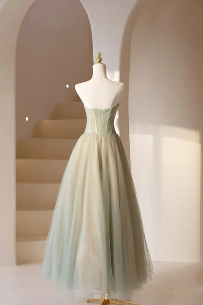 Cute Strapless Beaded Tulle Tea Length Prom Dress DP970