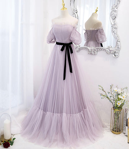 A Line Off-the-shoulder Purple Tulle Long Prom Dress Evening Dress DP1080