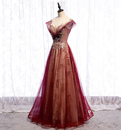 A Line Tulle Sequins Long Prom Dress Evening Gown DP1089