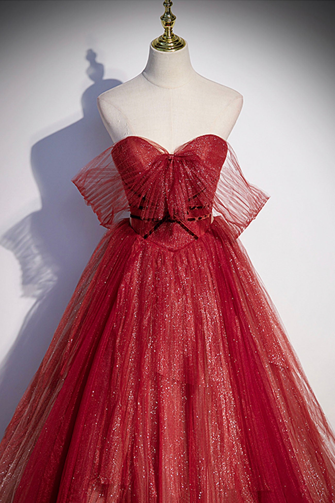 Burgundy A Line Off the Shoulder Tulle Sequins Long Prom Dress Evening Gown DP1198