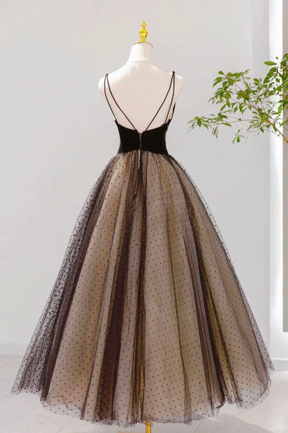Black A Line V-neck Tulle Prom Dress Evening Dress DP909
