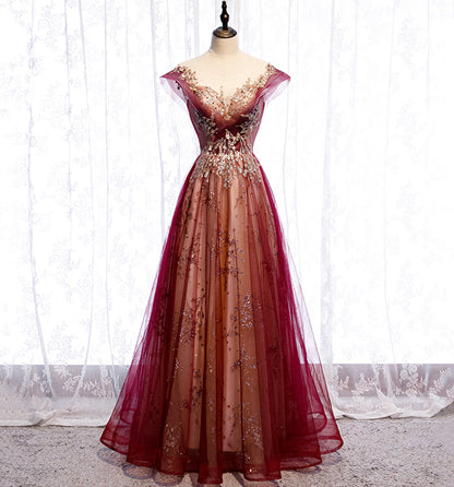 A Line Tulle Sequins Long Prom Dress Evening Gown DP1089