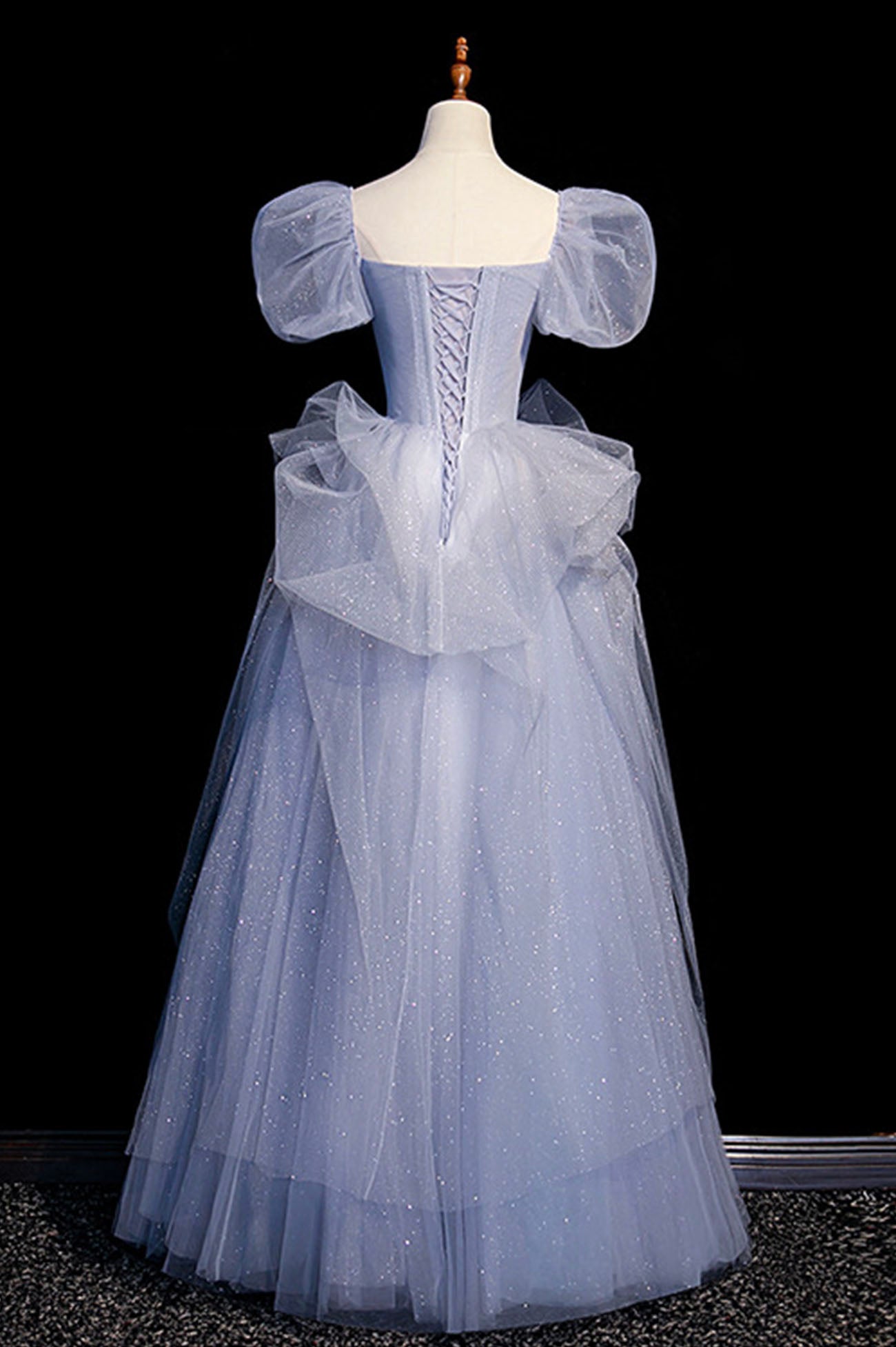 Blue A Line Off the Shoulder Beads Tulle Prom Dress Evening Dress DP1263