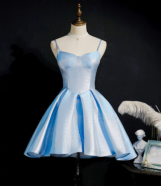 Sparkle A Line Spaghetti Strap Blue Satin Short Homecoming Dress DP997