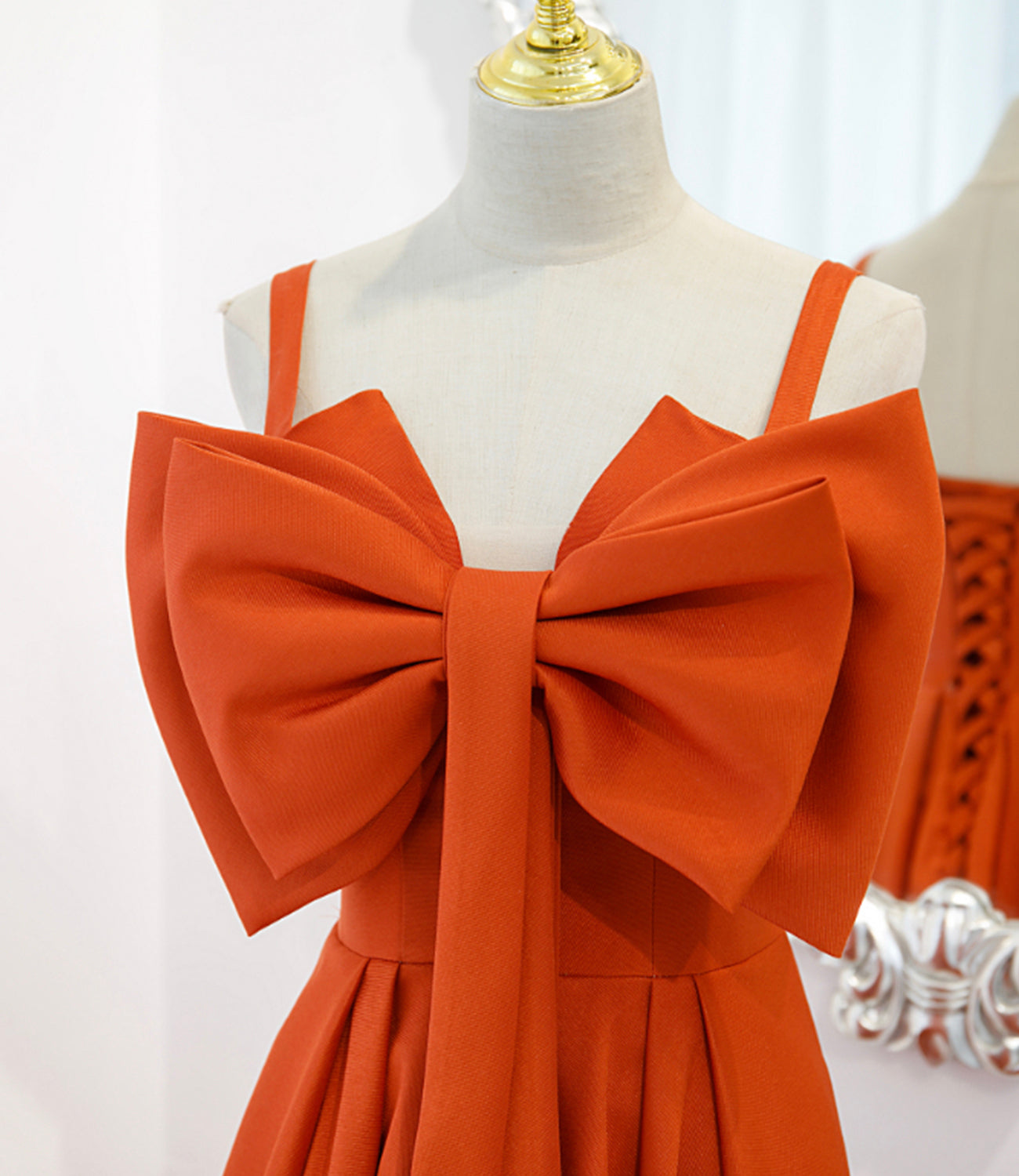 Cute A Line Spaghetti Strap Bow Satin Long Prom Dress Evening Dress DP1175