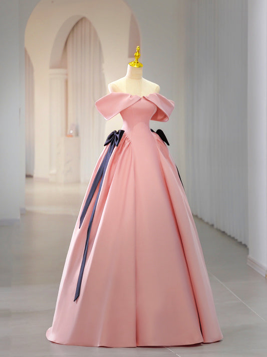 Elegant A Line Off-the-shoulder Bow Satin long Prom Dresses DP925