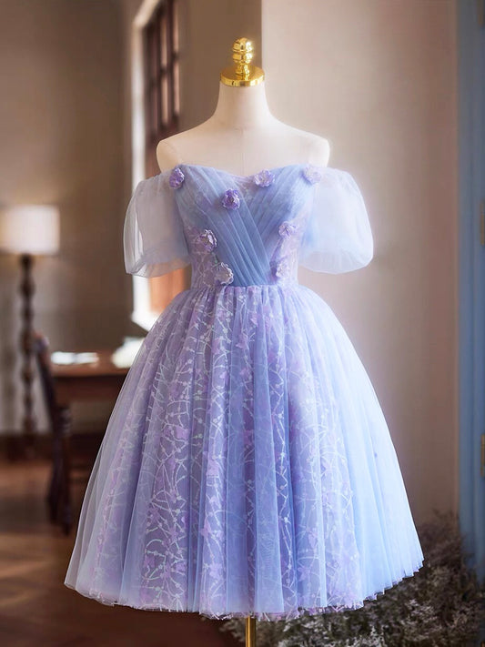 Purple Tulle Sequins Knee Length Party Prom Dress Homecoming Dress DP1077