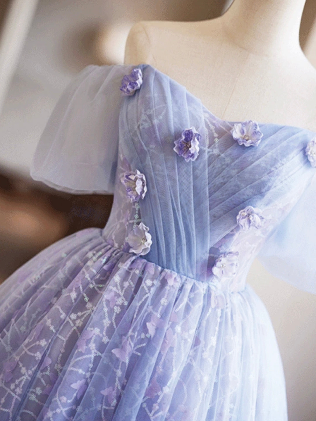 Purple Tulle Sequins Knee Length Party Prom Dress Homecoming Dress DP1077