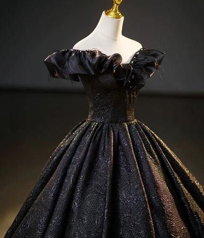 Black A Line Off-the-shoulder Satin Prom Dress Ball Gown DP948