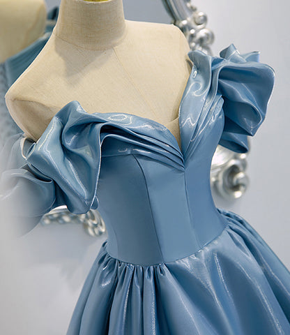 Blue A Line Off-the-shoulder Satin Long Prom Dress Evening Dress DP1090