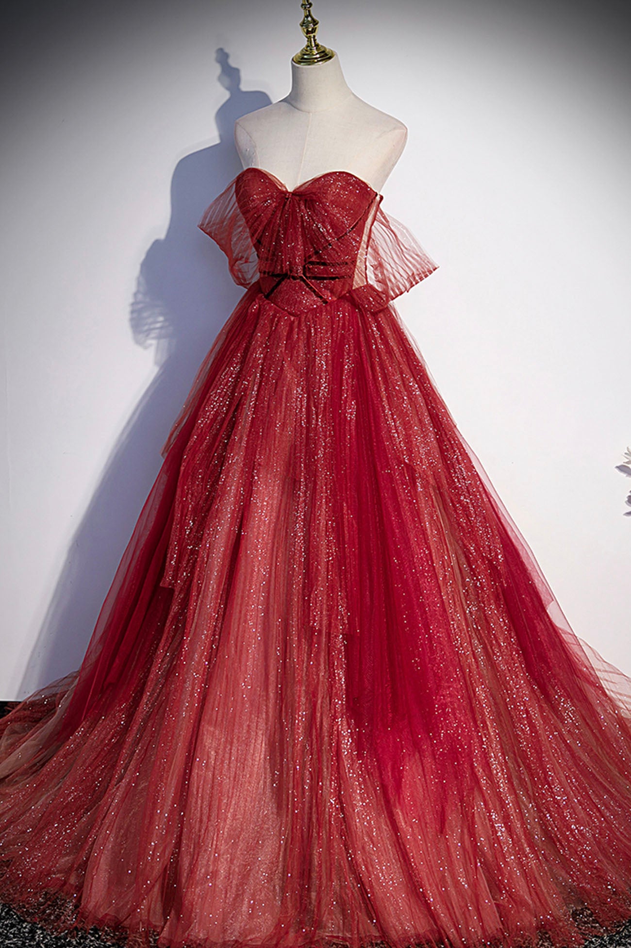 Burgundy A Line Off the Shoulder Tulle Sequins Long Prom Dress Evening Gown DP1198