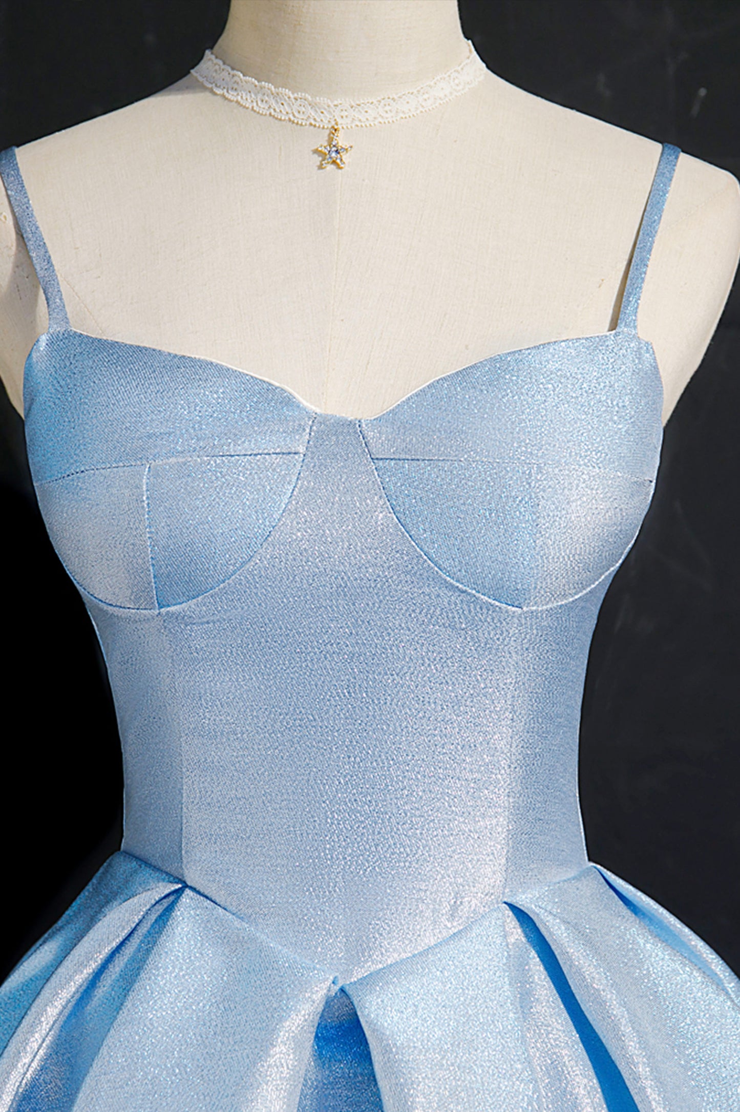 Sparkle A Line Spaghetti Strap Blue Satin Short Homecoming Dress DP997