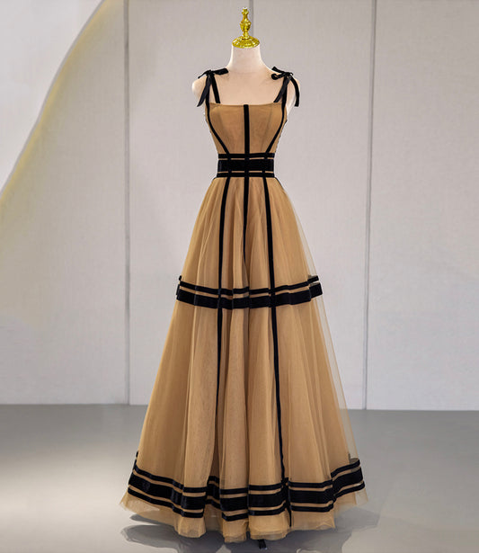 A Line Spaghetti Strap Tulle Long Prom Dress Evening Dress DP1182