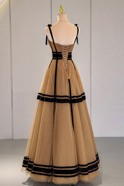 A Line Spaghetti Strap Tulle Long Prom Dress Evening Dress DP1182
