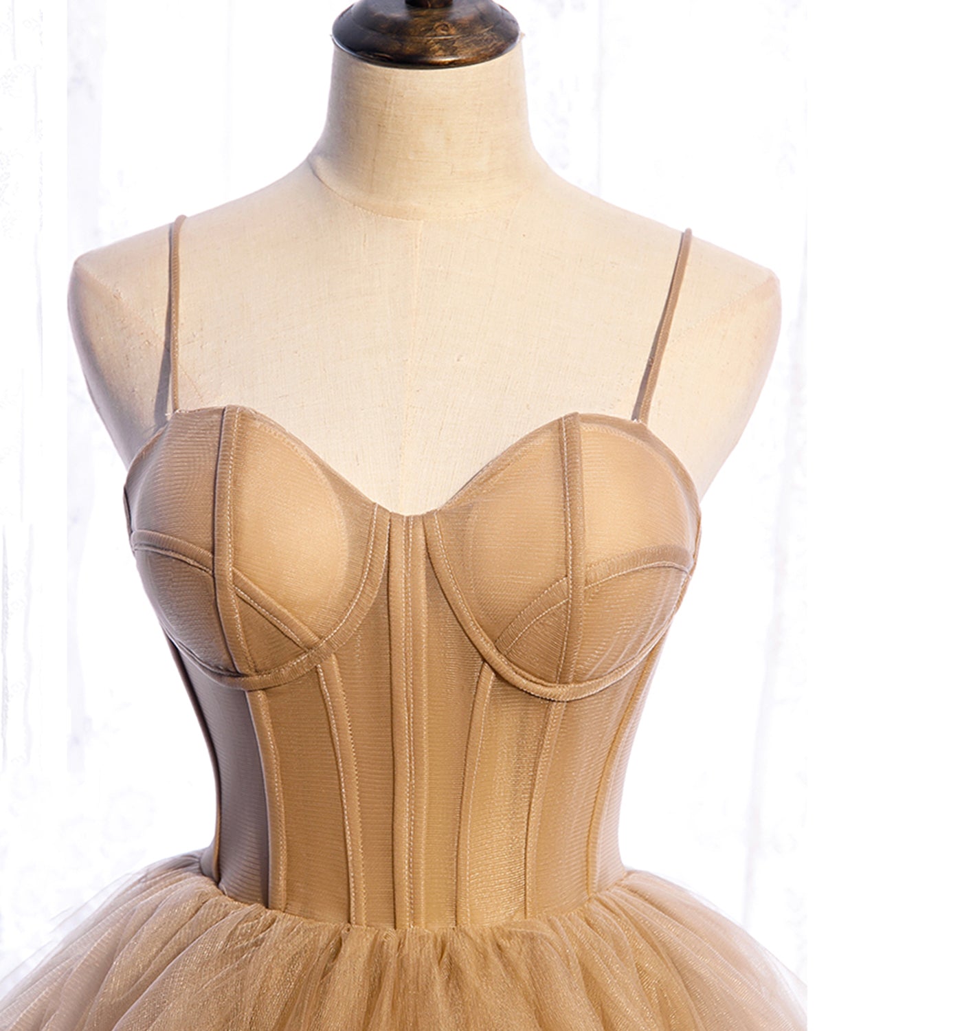 A Line Spaghetti Strap Tulle Prom Dress Evening Dress Seep Train DP1096