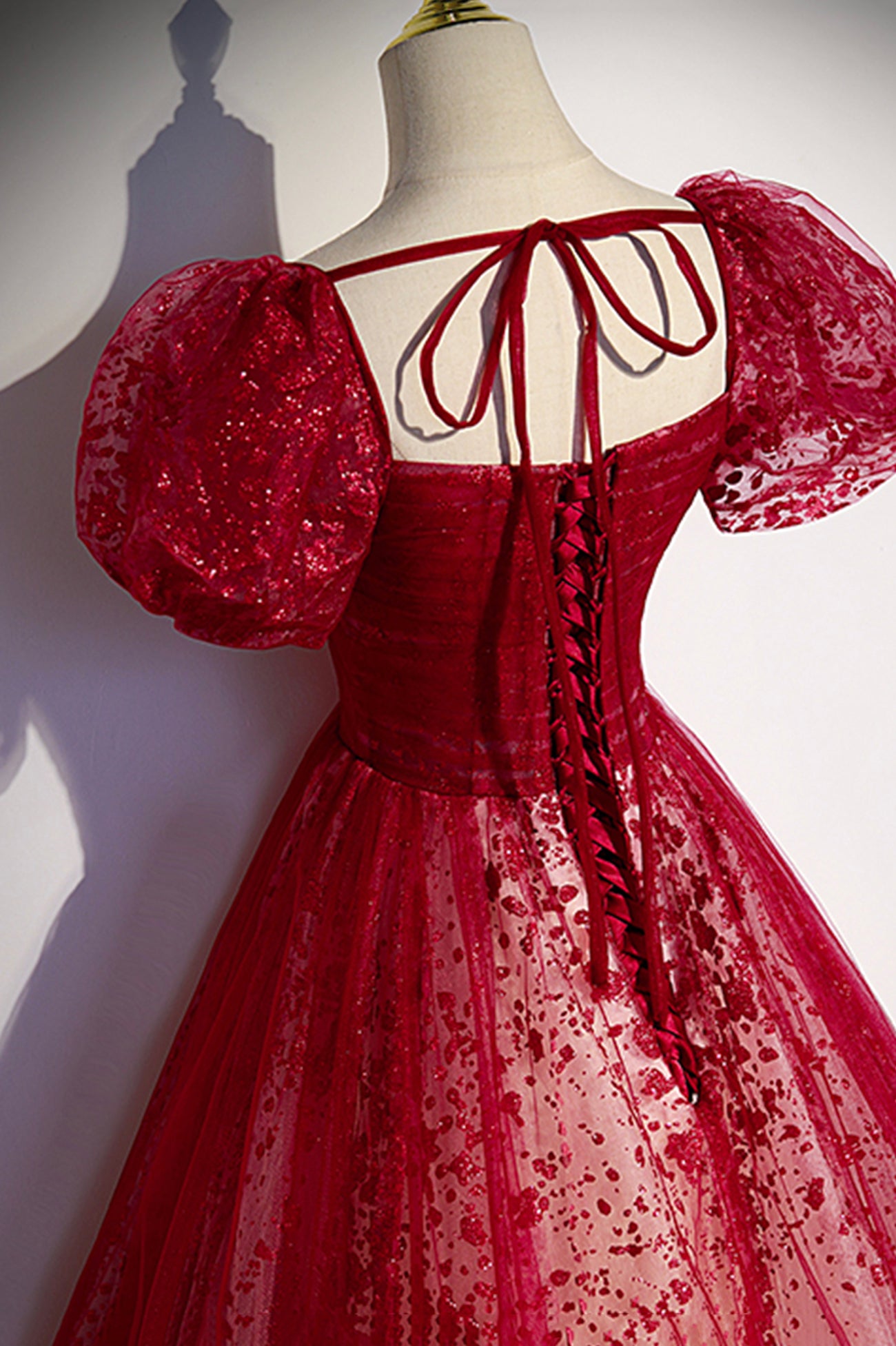 Burgundy A Line Sequins Tulle Long Prom Dress Evening Dress DP968