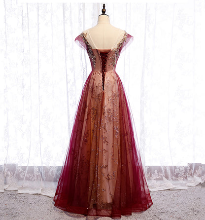 A Line Tulle Sequins Long Prom Dress Evening Gown DP1089