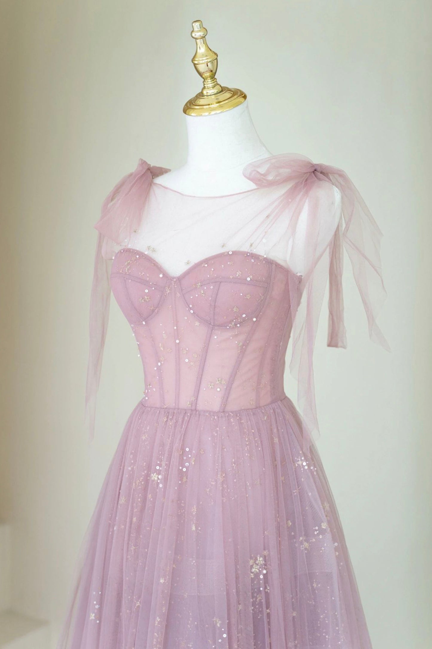 A Line Sweetheart Neck Sequin Pink Tulle Long Prom Dress Evening Dress DP1202