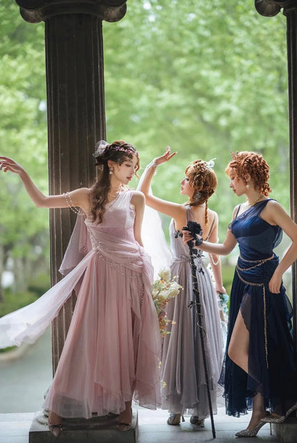 Stunning Grey A Line Spaghetti Strap Beaded Chiffon Prom Dress DP4165