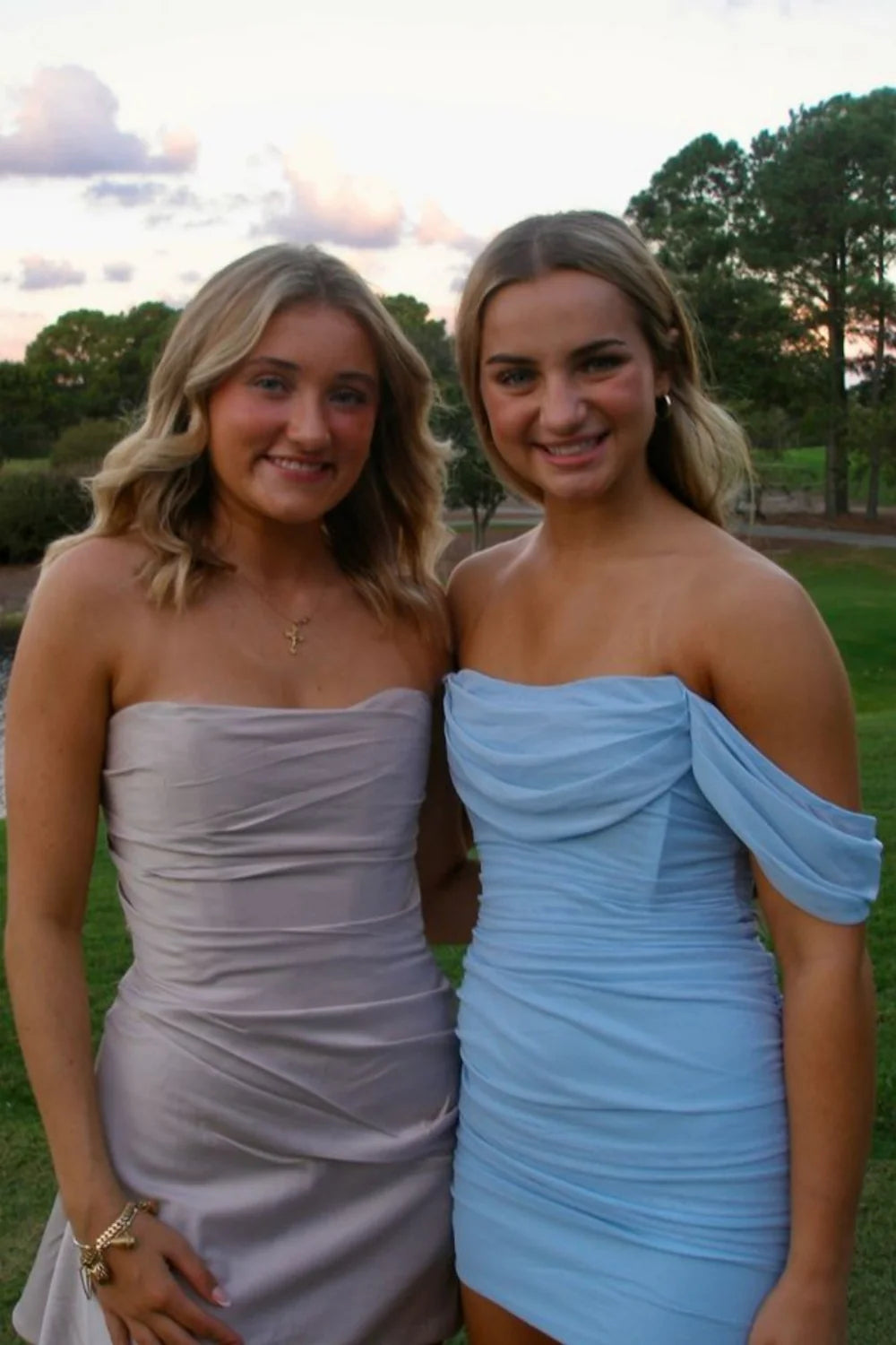 Royal Blue Sheath Off the Shoulder Chiffon Short Homecoming Dress Mini Dress Outfits DP5886