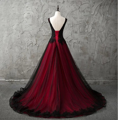 A Line V-neck Appliques Beading Tulle Prom Dress Evening Dress DP1013
